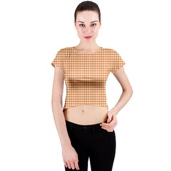 Orange Tablecloth Plaid Line Crew Neck Crop Top by Alisyart