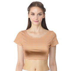 Orange Tablecloth Plaid Line Short Sleeve Crop Top (tight Fit) by Alisyart