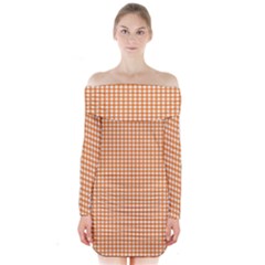 Orange Tablecloth Plaid Line Long Sleeve Off Shoulder Dress