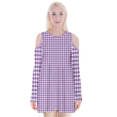 Purple Tablecloth Plaid Line Velvet Long Sleeve Shoulder Cutout Dress by Alisyart