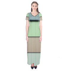 Modern Texture Blue Green Red Grey Chevron Wave Line Short Sleeve Maxi Dress