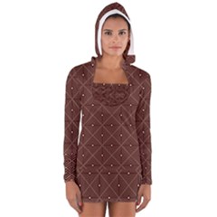Coloured Line Squares Plaid Triangle Brown Line Chevron Women s Long Sleeve Hooded T-shirt