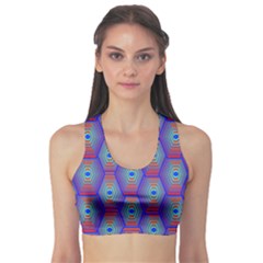 Red Blue Bee Hive Pattern Sports Bra by Amaryn4rt