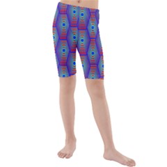 Red Blue Bee Hive Pattern Kids  Mid Length Swim Shorts by Amaryn4rt