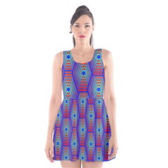 Red Blue Bee Hive Pattern Scoop Neck Skater Dress