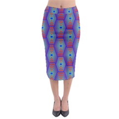 Red Blue Bee Hive Pattern Midi Pencil Skirt by Amaryn4rt