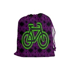 Bike Graphic Neon Colors Pink Purple Green Bicycle Light Drawstring Pouches (large)  by Alisyart