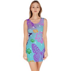 Butterfly Vector Background Sleeveless Bodycon Dress