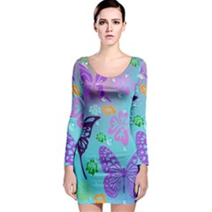 Butterfly Vector Background Long Sleeve Bodycon Dress