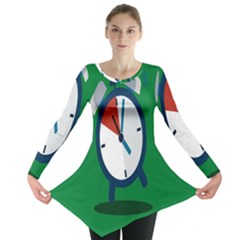 Alarm Clock Weker Time Red Blue Green Long Sleeve Tunic 