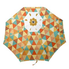 Golden Dots And Triangles Pattern Folding Umbrellas by TastefulDesigns