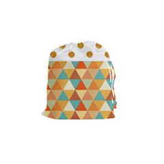 Golden Dots And Triangles Pattern Drawstring Pouches (small)  by TastefulDesigns