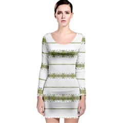 Ethnic Floral Stripes Long Sleeve Bodycon Dress