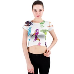 Birds Colorful Floral Funky Crew Neck Crop Top by Amaryn4rt