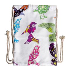 Birds Colorful Floral Funky Drawstring Bag (large) by Amaryn4rt