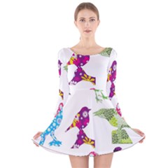 Birds Colorful Floral Funky Long Sleeve Velvet Skater Dress by Amaryn4rt