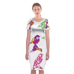 Birds Colorful Floral Funky Classic Short Sleeve Midi Dress by Amaryn4rt