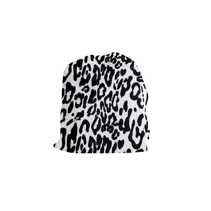 Black And White Leopard Skin Drawstring Pouches (Small) 