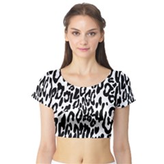 Black And White Leopard Skin Short Sleeve Crop Top (tight Fit) by Amaryn4rt