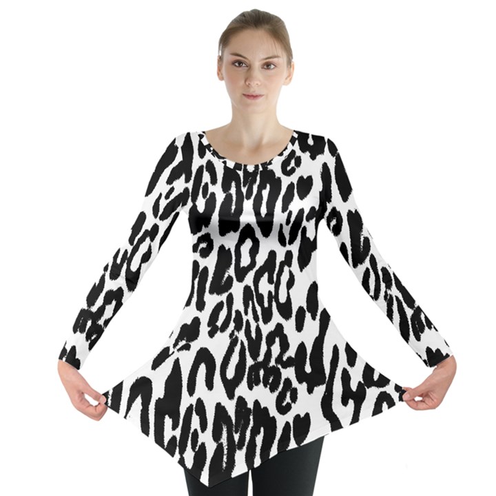Black And White Leopard Skin Long Sleeve Tunic 