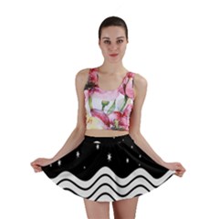 Black And White Waves And Stars Abstract Backdrop Clipart Mini Skirt by Amaryn4rt