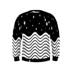 Black And White Waves And Stars Abstract Backdrop Clipart Kids  Sweatshirt by Amaryn4rt