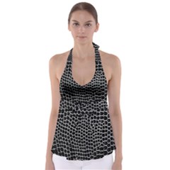 Black White Crocodile Background Babydoll Tankini Top by Amaryn4rt