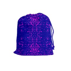 Blue And Pink Pixel Pattern Drawstring Pouches (large)  by Amaryn4rt