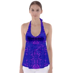 Blue And Pink Pixel Pattern Babydoll Tankini Top by Amaryn4rt