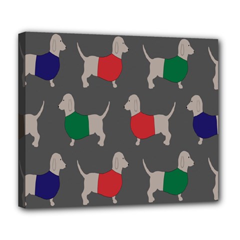 Cute Dachshund Dogs Wearing Jumpers Wallpaper Pattern Background Deluxe Canvas 24  X 20   by Amaryn4rt