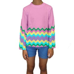 Easter Chevron Pattern Stripes Kids  Long Sleeve Swimwear