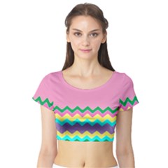 Easter Chevron Pattern Stripes Short Sleeve Crop Top (tight Fit) by Amaryn4rt