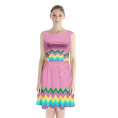 Easter Chevron Pattern Stripes Sleeveless Chiffon Waist Tie Dress by Amaryn4rt