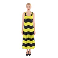 Yellow Black Chevron Wave Sleeveless Maxi Dress by Amaryn4rt