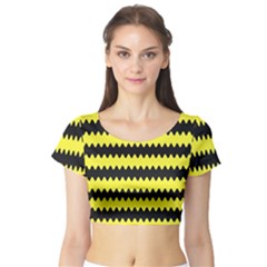 Yellow Black Chevron Wave Short Sleeve Crop Top (tight Fit) by Amaryn4rt