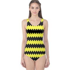 Yellow Black Chevron Wave One Piece Swimsuit by Amaryn4rt