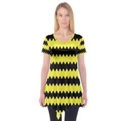 Yellow Black Chevron Wave Short Sleeve Tunic  by Amaryn4rt
