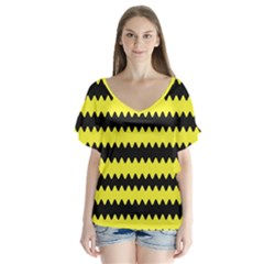 Yellow Black Chevron Wave Flutter Sleeve Top by Amaryn4rt