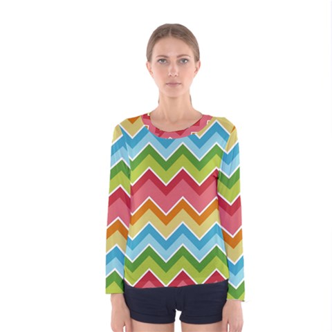Colorful Background Of Chevrons Zigzag Pattern Women s Long Sleeve Tee by Amaryn4rt