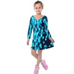 Bokeh Background In Blue Color Kids  Long Sleeve Velvet Dress by Amaryn4rt