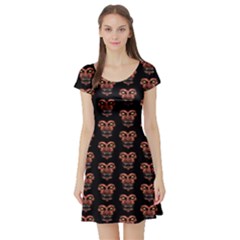 Dark Conversational Pattern Short Sleeve Skater Dress by dflcprintsclothing