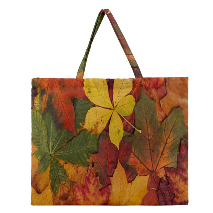 Colorful Autumn Leaves Leaf Background Zipper Large Tote Bag