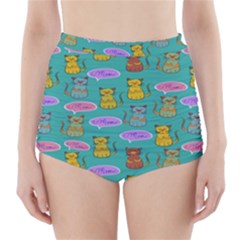 Meow Cat Pattern High-waisted Bikini Bottoms by Amaryn4rt