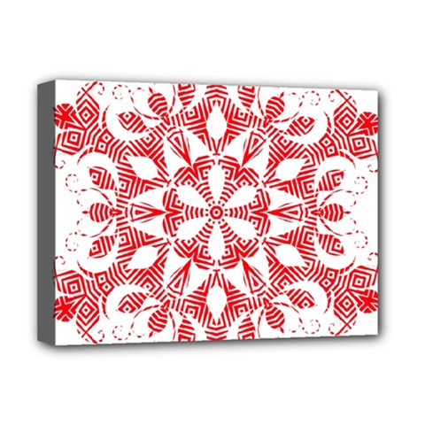 Red Pattern Filigree Snowflake On White Deluxe Canvas 16  X 12   by Amaryn4rt