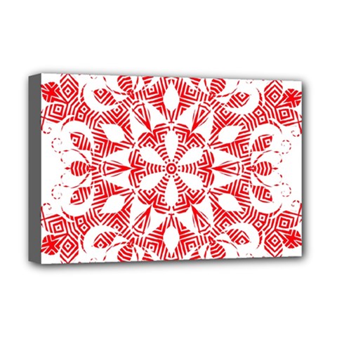 Red Pattern Filigree Snowflake On White Deluxe Canvas 18  X 12   by Amaryn4rt