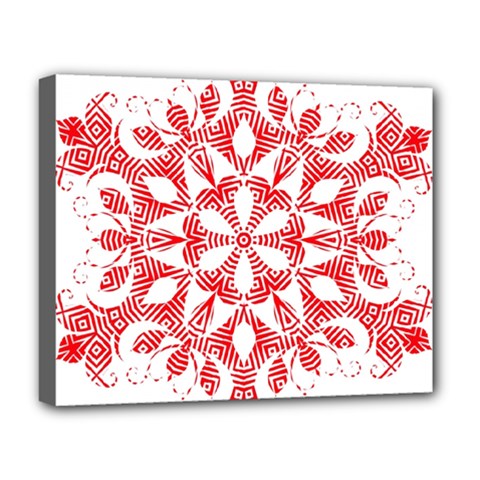 Red Pattern Filigree Snowflake On White Deluxe Canvas 20  X 16   by Amaryn4rt