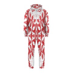 Red Pattern Filigree Snowflake On White Hooded Jumpsuit (kids)