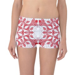 Red Pattern Filigree Snowflake On White Boyleg Bikini Bottoms by Amaryn4rt