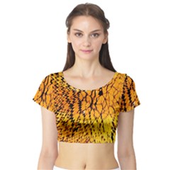 Yellow Chevron Zigzag Pattern Short Sleeve Crop Top (Tight Fit)