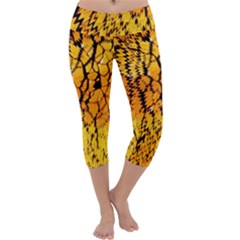 Yellow Chevron Zigzag Pattern Capri Yoga Leggings by Amaryn4rt